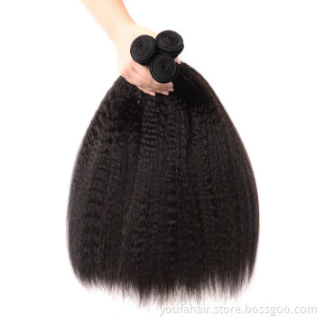 Youfa 100 Unprocessed Raw Virgin Brazilian Kinky Straight Hair Bundles Remy Human Hair Weave Yaki Hair Bundles With Closure